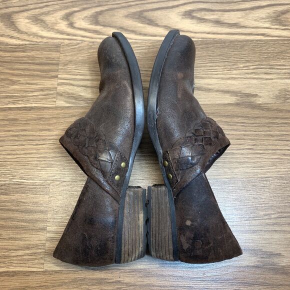 BORN Hensley Braided Low Heel Clogs Slip On Shoes Brown Leather Womens Size 8M - Picture 2 of 11